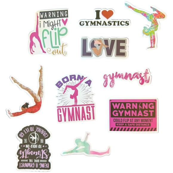 10 Assorted Gymnastics Stickers Warning Gymnast Born a Gymnast - Picture 1 of 3
